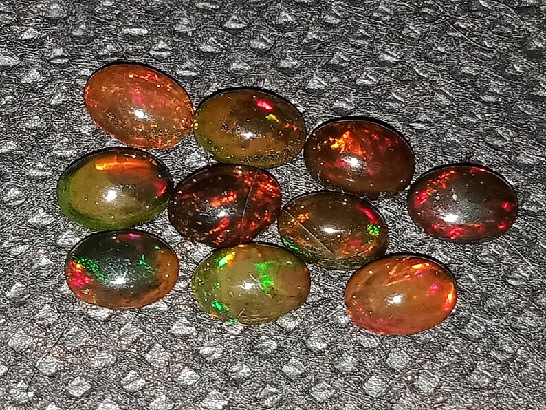 Natural Ethiopian Black Opal Fire Opal 4.80 Cts 6x4 mm Opal Lot of 10 Pcs Loose Opal Multi Fire Black Opal Loose Gemstone For Jewelry Making