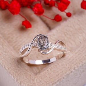 Natural Black Rutilated Quartz Ring, Oval Cut Black Quartz Ring, Anniversary Ring, Gift For Her, Unique Ring