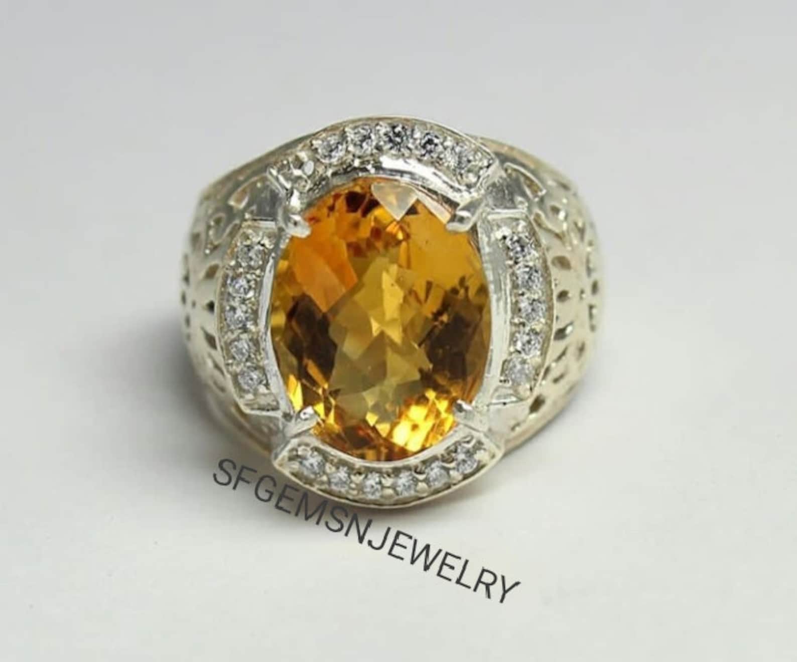 Yellow Topaz Ring-Men Golden Topaz Ring-Yellow Gems Ring-925 | Etsy
