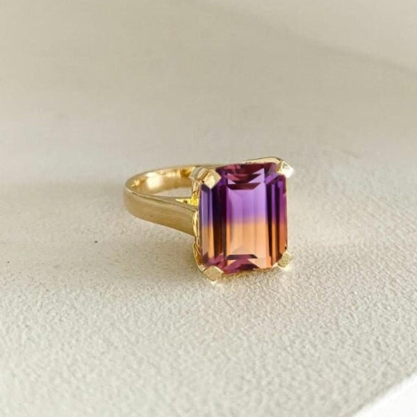 Natural Ametrine Ring's Gemstone AAA Quality 100% Natural Bio Ametrine Octagon Shape Rings for Women's in 925 Sterling Silver