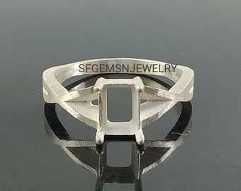 Anillo semimontado octagonal de 7 x 5 mm, anillo semimontado de plata 925, anillo con engaste sin piedra principal, anillo en blanco, anillo de compromiso, anillo con engaste de garras