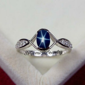 Dainty Star Sapphire Ring Sterling Silver 925 Blue Lindy Star Ring for her