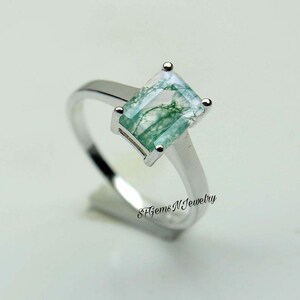 Beautiful Handmade Moss Agate Ring in 925 Sterling Silver Green Moss Agate Jewelry Ring for Women