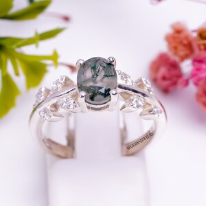 Genuine Moss Agate Gemstone Ring, Green Moss Agate Ring, Dainty Ring, Moss Agate Ring, Moss Agate Silver Ring, Gift For Her