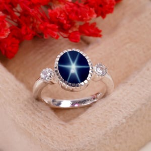 Dainty Star Sapphire Ring Sterling Silver 925 Blue Lindy Star Ring