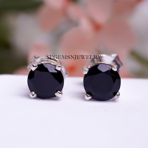Studs Natural Black Onyx- Black Diamond Earrings-Sterling Silver Studs-Handmade Studs-Black Spinel Studs-Gift for Her- Gift for Mom
