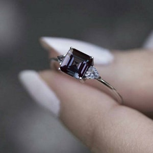 Lab Alexandrite Ring, Wedding Ring, Square Cut, June Birthstone, Colour Changing Ring