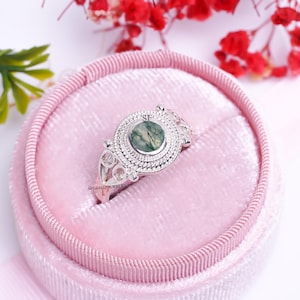Vintage Moss Agate Gemstone Ring, Green Moss Agate Ring, Dainty Ring, Moss Agate Ring, Moss Agate Silver Ring, Gift For Her
