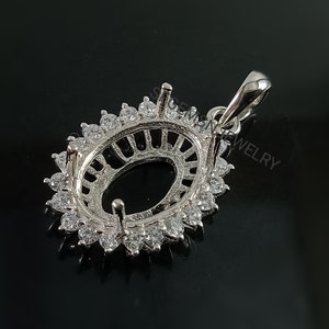 10X14MM Oval Mount Pendant- 925 Sterling Silver Pendant-Prong Setting for Stone Size 10X14MM Oval Pendant- Semi Mount Pendant