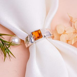 Golden Topaz Ring For Men in Sterling Silver-Yellow Gemstone Ring-November Birthstone Ring-Princess Cut Ring-Men Ring
