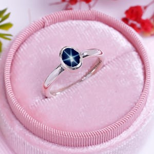Tiny Ring Dainty Star Sapphire Ring Sterling Silver 925 Blue Lindy Star Ring