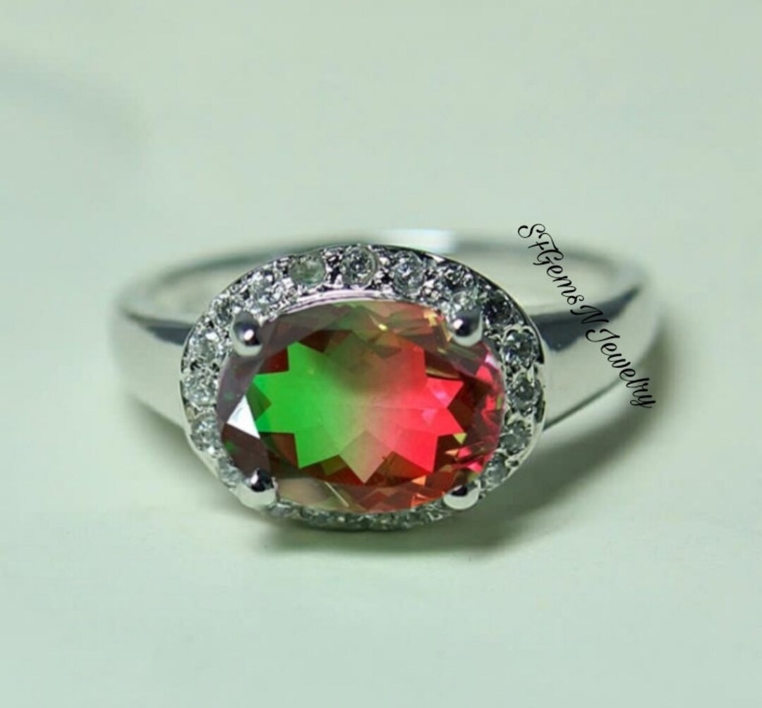 Watermelon Quartz Ring in 925 Sterling Silver Ring Tourmaline Etsy