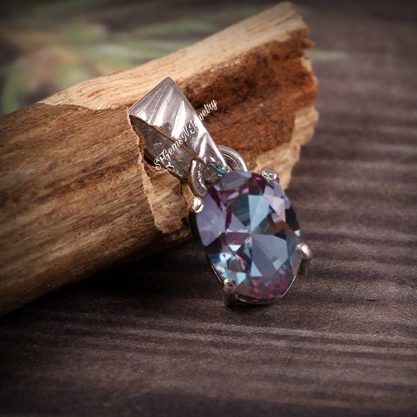 Lab Alexandrite Pendant 925 Sterling Silver, Alexandrite Necklace, Colour Change Gemstone Pendant