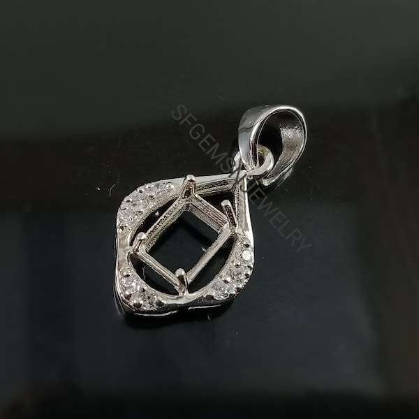 Prong Setting pour Stone Size 7X5MM Rectangle Pendentif- Pendentif Semi Mount- Pendentif 7X5MM Rectangle Mount- Pendentif En Argent Sterling 925