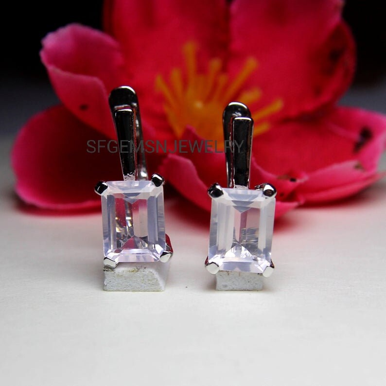 Rose Quartz Earrings-White Stone Earring-Rose Quartz Earrings-Stone Earrings-Genuine Rose Quartz Earrings-Lack Bank Earrings