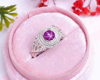 Vintage Rubin Stern 6-strahlig Ring zierlicher Ring Sterling Silber Rubin Stern Verlobungsring Lindy Stern