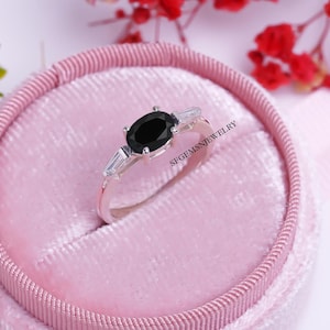 Engagement Black Spinel Ring Proposal Ring Oval Cut Black Gemstone Ring Sterling Silver Ring