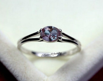 Lab Alexandrite Ring Wedding Ring Color Changing Gemstone June Birthstone Ring Silver Alexandrite Ring