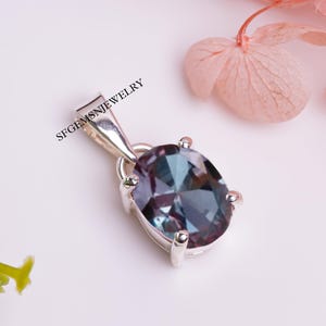 Lab Alexandrite Pendant 925 Sterling Silver, Alexandrite Necklace, Colour Change Gemstone Pendant