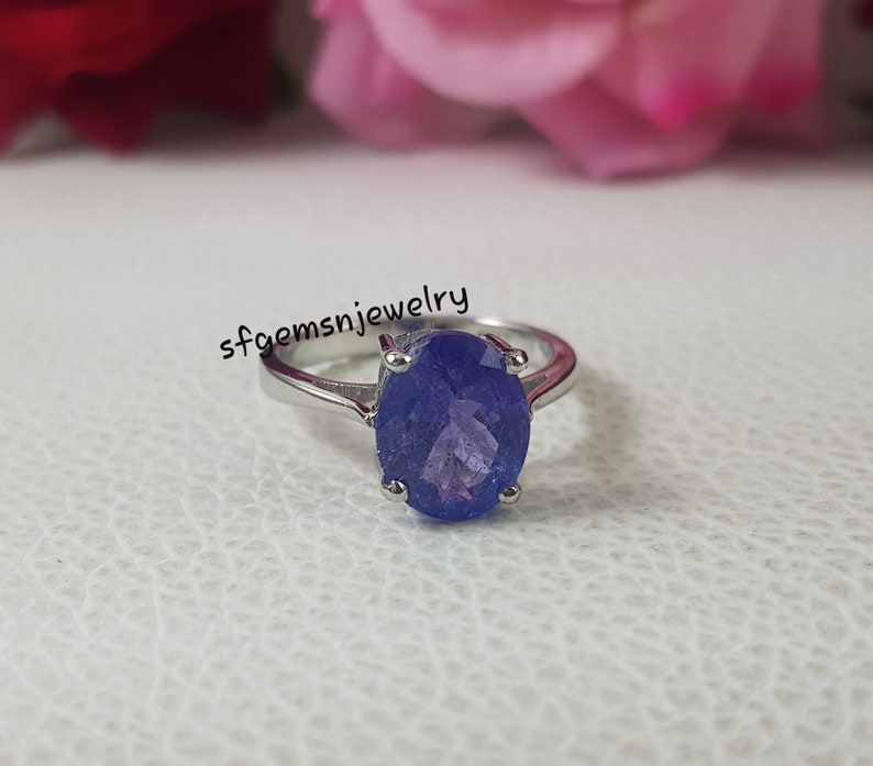 Fine Tanzanite Ring, Oval Cut Blue Gemstone, Genuine Sterling Silver Ring, December Birthstone, Engagement Ring, Promise ring image 2