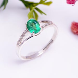 Sambischer Smaragd Ring Einzigartiger Smaragd Ring Smaragdschliff Grüner Edelstein Ring Mai Birthstone Ring Sterling Silber Ring