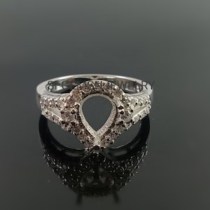 7X9MM Pear Semi Mount Ring-Women Semi Mount Ring-Silver Mount Ring-Silver Semi Mount Ring-Blank Ring-Pear Ring-Prong Setting Ring
