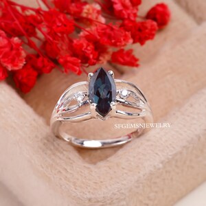 Alexandrite Marquise Ring 925 Sterling Silver June Birthstone Statement Minimalist Ring Colors Changing Gems Personalized Gift For Her