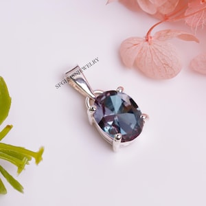 Lab Alexandrite Pendant 925 Sterling Silver, Alexandrite Necklace, Colour Change Gemstone Pendant
