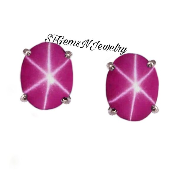 Lindy Star Earrings Infinity Style Oval Cabochon Pink Lindy Star Studs Earrings in 925 Sterling Silver Women Studs Earrings