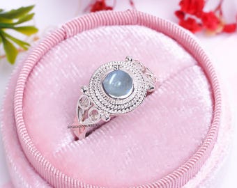 Natural Rainbow Moonstone Ring-Blue Fire Moonstone Ring-Handmade Silver Ring-925 Sterling Silver-Gift for her-Promise Ring-Engagement Ring