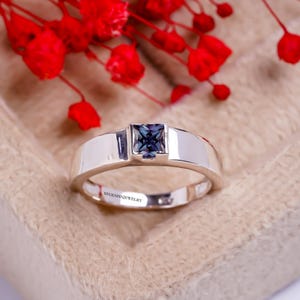 Square Cut Lab Alexandrite Ring Color Changing Gemstone Ring Sterling Silver Engagement Ring June Birthstone Men Alexandrite Ring