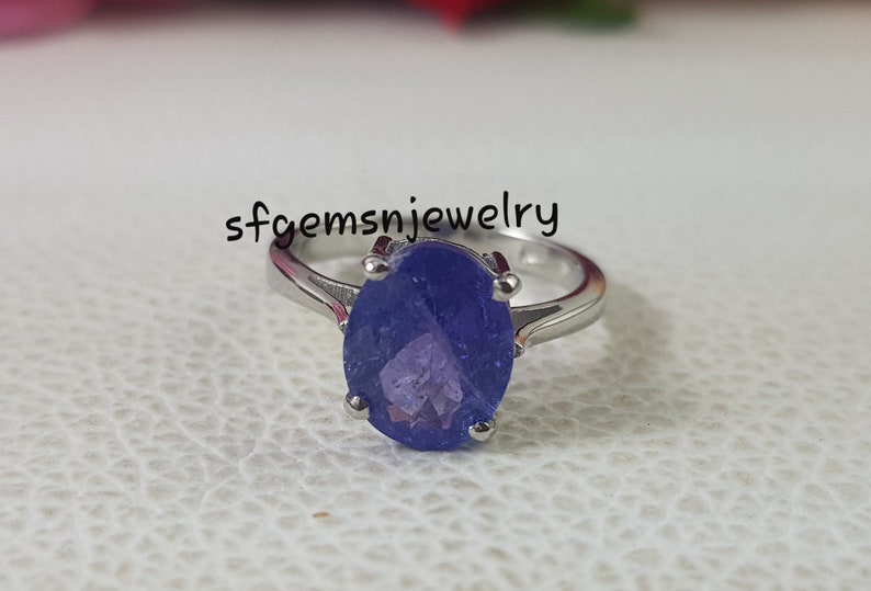 Fine Tanzanite Ring, Oval Cut Blue Gemstone, Genuine Sterling Silver Ring, December Birthstone, Engagement Ring, Promise ring image 1