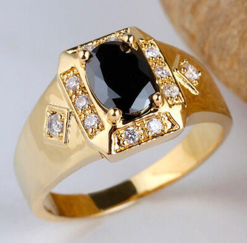 Natural Black Onyx Ring Oval Cut Men's Black Gemstone Ring | Etsy
