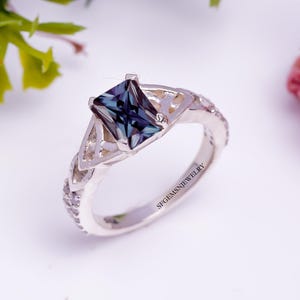 Anniversary Alexandrite Ring, Wedding Ring, Emerald Cut, June Birthstone, Colour Changing Ring