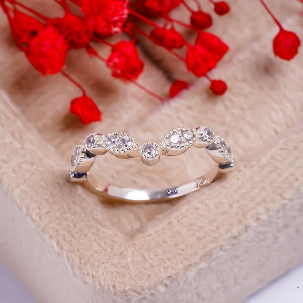 Anel Curvo, Anel Empilhável Combinando, Prata Esterlina 925, Anel Curvo CZ Enhancer, Anel Simples e Delicado