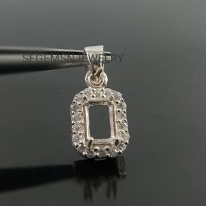 Semi Mount Pendant Rectangle 7x5mm, 925 Sterling Silver, Halo Semi Mount Pendant