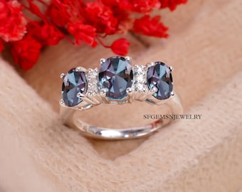 Alexandrite Eternity Band/Alexandrite Wedding Ring Band/925 Sterling Silver Ring/Half Eternity Alexandrite Band/Wedding Band/Stacking Ring