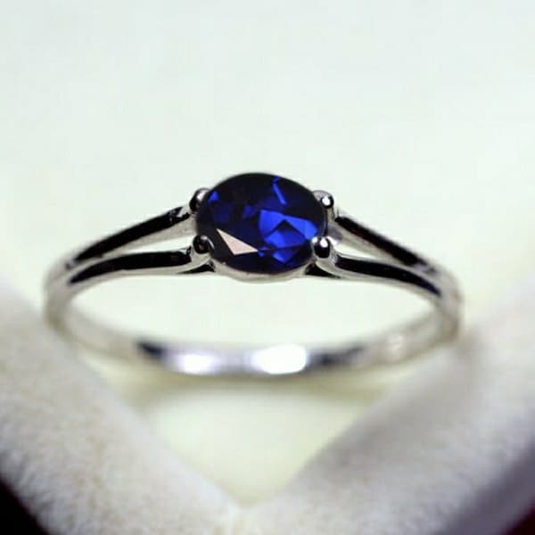 Lab Created Sapphire Ring, September Birthstone Ring, Engagement Ring for Women
