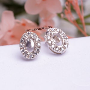 6X4MM Oval Semi Mount Stud Earrings-Without Stone Earrings-925 Silver Earrings-Prong Setting Stud Earrings