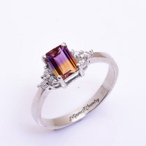 Natural Ametrine Ring&#39;s Gemstone AAA Quality 100% Natural Bio Ametrine Emerald Shape Rings for Women&#39;s in 925 Sterling Silver