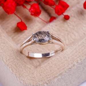 Handmade Black Rutilated Quartz Ring - 925 Silver - Engagement Ring - Gothic Engagement Ring- Anniversary - Birthday Gift for Her