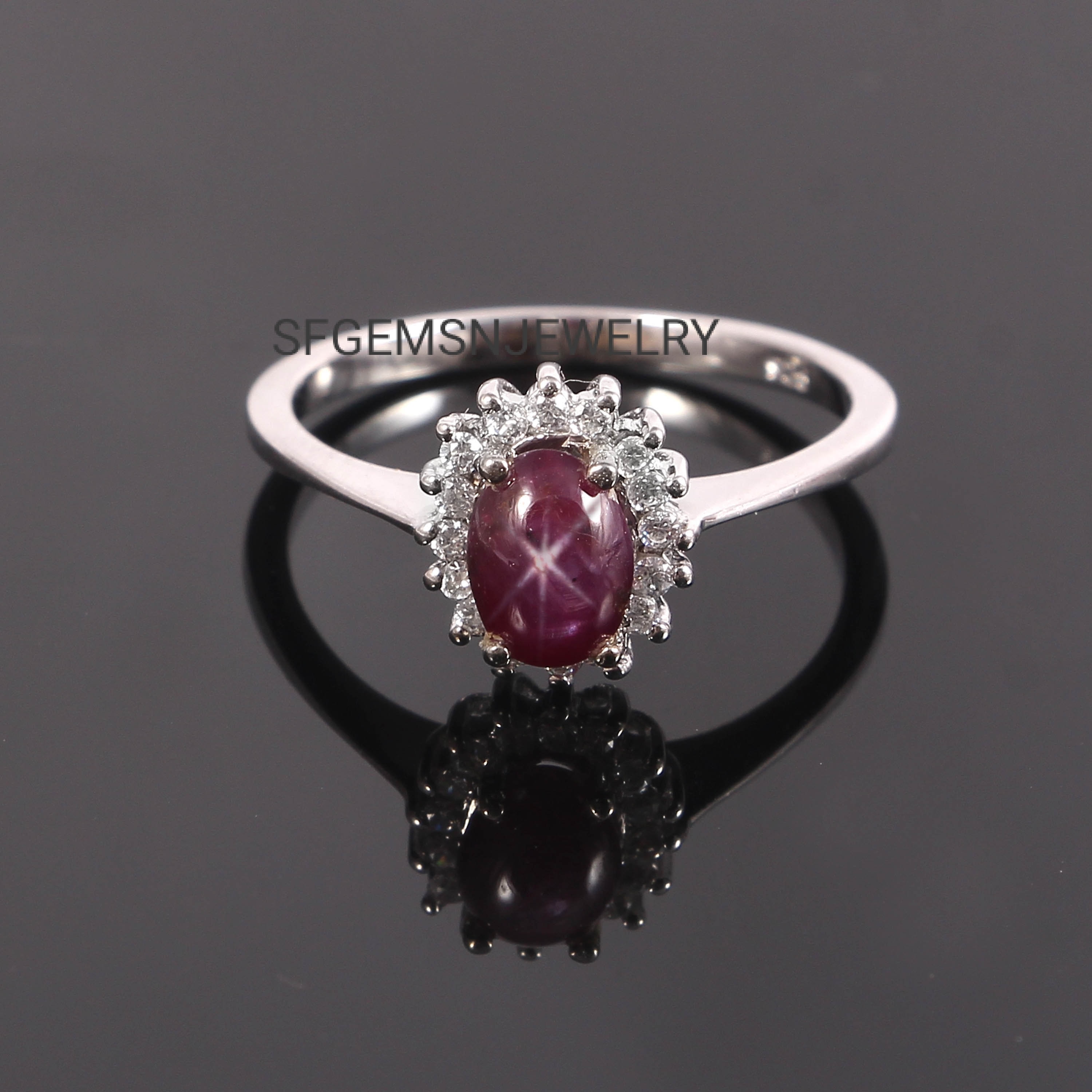 Star Ruby Ring-Sterling silver Ruby Ring-Engagement Ruby | Etsy