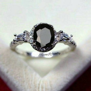 Wedding Black Spinel Ring, Natural Black Ring, Sterling Silver, Oval Cut Gemstone Ring, Engagement Ring