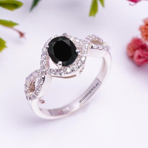 Real Black Spinel Ring, Oval Cut, Sterling Silver Ring, Promise ring, Wedding Ring