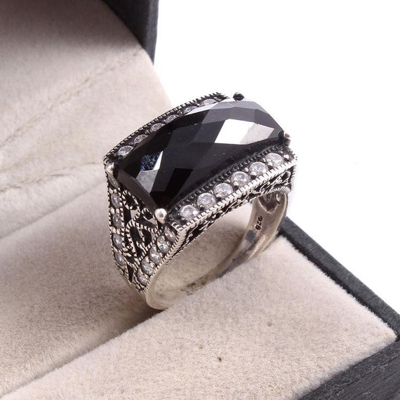 Natural Black Spinel Ring Spinel Wedding Ring Checker Cut Gemstone Black  Gems Ring 925 Sterling Silver Ring 