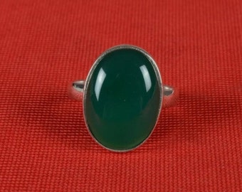 Green Gemstone Ring-Natural Green Onyx Ring-Handmade Silver Ring-925 Sterling Silver Ring-Onyx Simple Ring-December Birthstone Ring