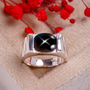 Bague Mne Bague étoile Lindy Bague saphir étoilé Bague de fiançailles Bague de promesse Bijoux saphir étoilé noir