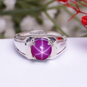 Dainty Men Pink Star Sapphire Ring Sterling Silver 925 Blue Lindy Star Ring
