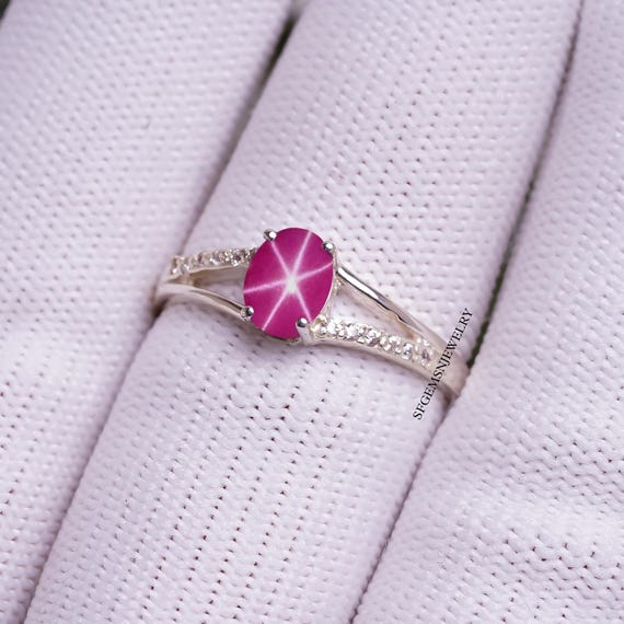 @ スタールビー 指輪 宝石 ストーン シルバー リング ring ピンク ヴィンテージ ピンク スター ルビー リング、女性用スターリング