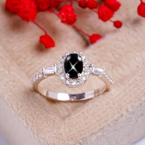 Ring Black Star Sapphire, 925 Sterling Silver Ring Lindy Star Ring